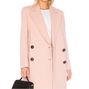 THEORY | Light Pink Virgin Wool Lined Double-Breasted Boucle Cape Coat | S